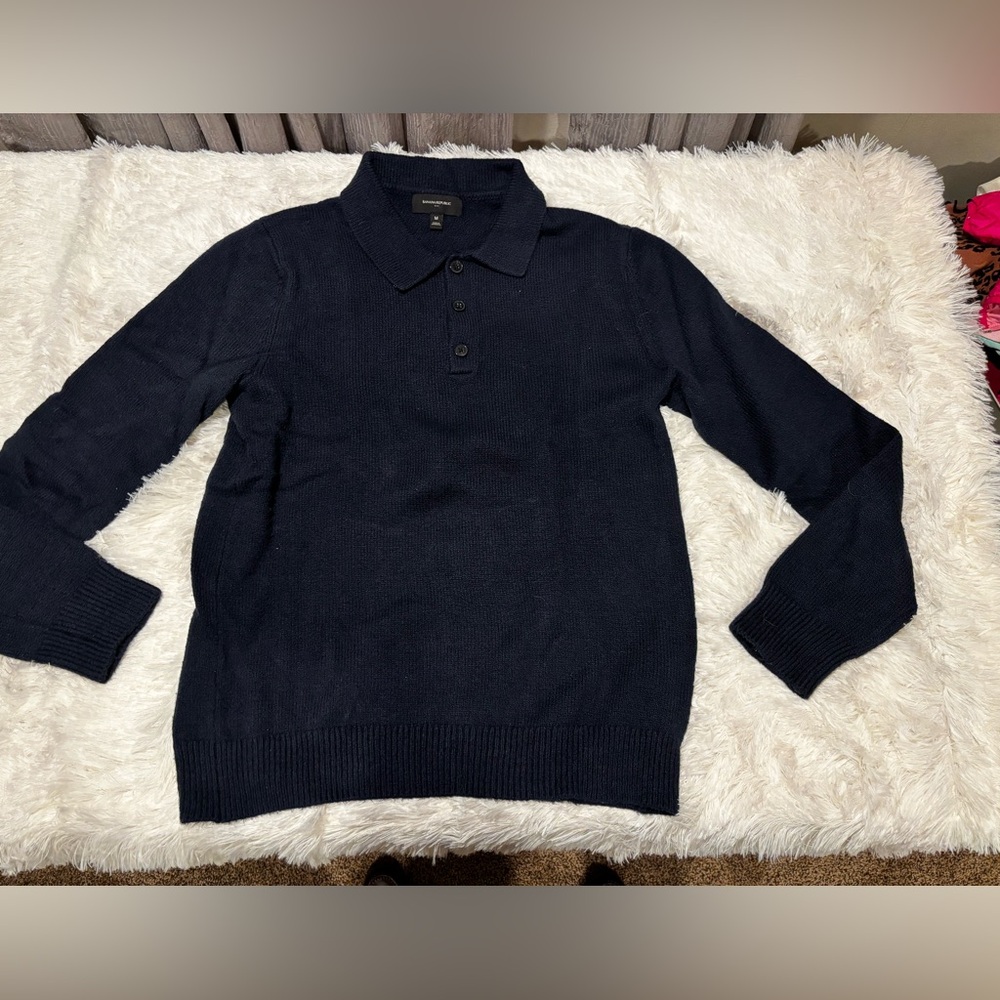 Banana Republic Men’s Navy Long Sleeve Sweater Polo - Size Medium